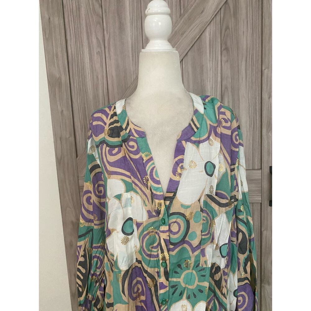 Harve Benard floral button front top 3X - Picture 2 of 9